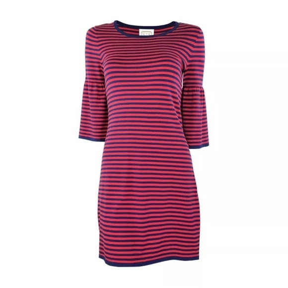 Sail to Sable Womens Bell Sleeve Sweater Dress Size L Red Navy Blue Stripes - Picture 1 of 14
